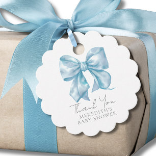 Étiquettes Cadeau Baby Shower au Ruban Bleu Élégant