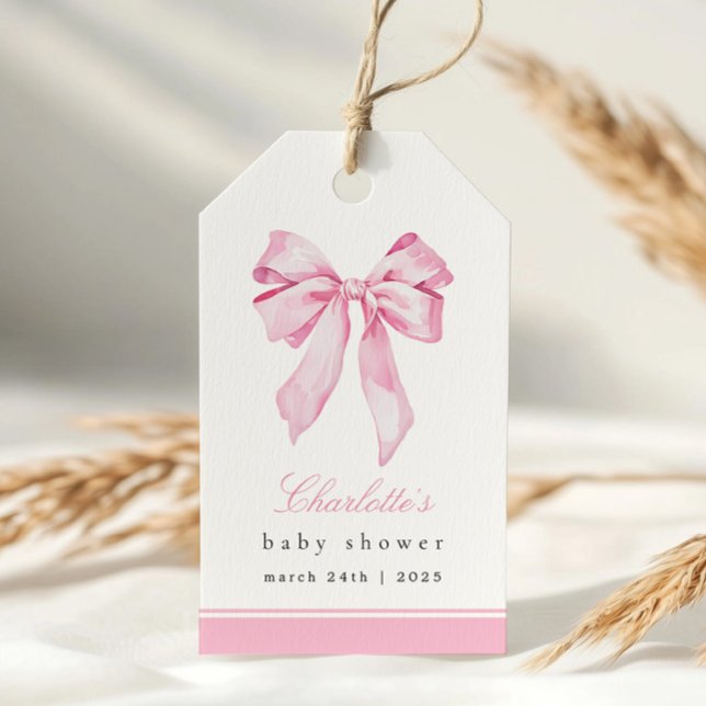Étiquettes-cadeau Baby Shower au Ruban Rose Élégant  (Créateur téléchargé)