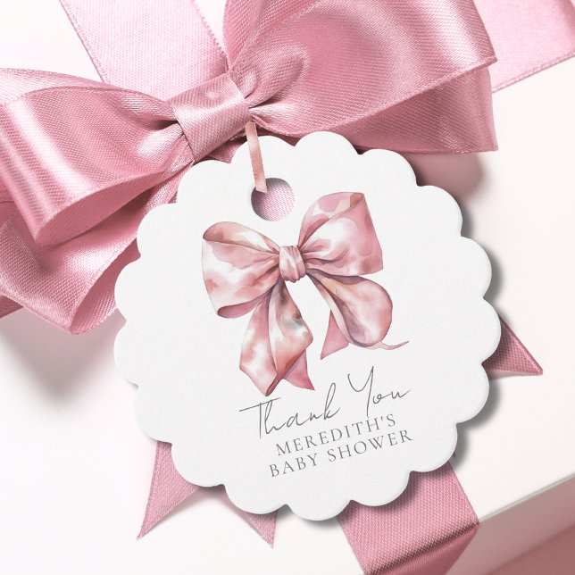 Étiquettes Cadeau Baby Shower au Ruban Rose Élégant (Elegant Blush Pink Bow Baby Shower Favor Tags)