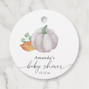 Étiquettes Cadeau Baby shower automnal citrouille blanche