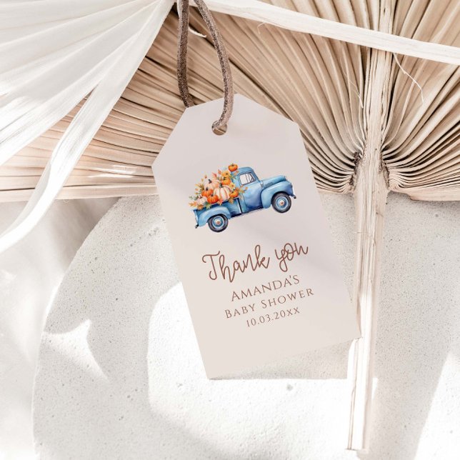 Étiquettes-cadeau Baby shower  Automne Citrouille Camion Merci (Créateur téléchargé)