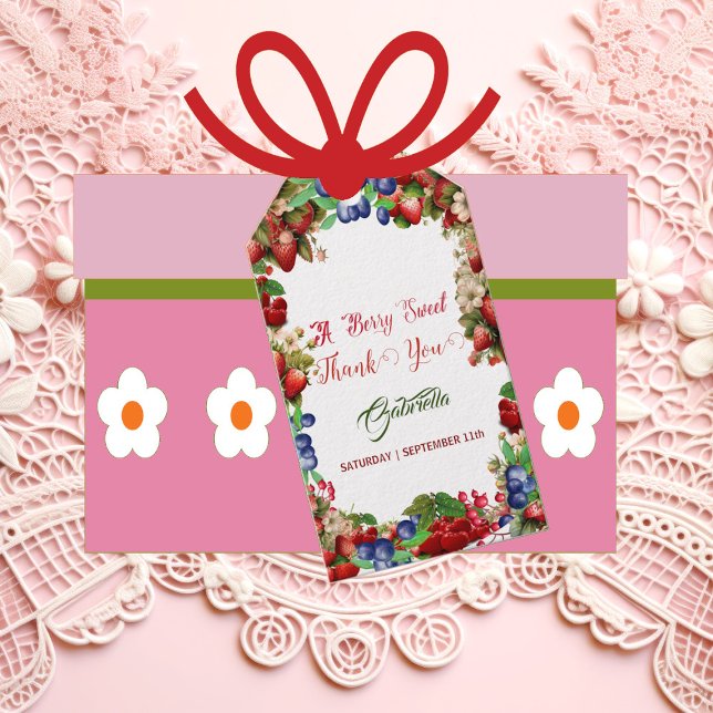Étiquettes-cadeau Baby shower aux fraises rouges | Blue Berry Sweet  (Red Strawberry Baby Shower Blue Berry Sweet Cute Gift Tags)