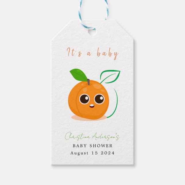 Étiquettes-cadeau Baby shower aux fruits orange Clementine (Devant)