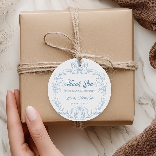 Étiquettes Cadeau Baby shower baroque de filigrane classique (Créateur téléchargé)