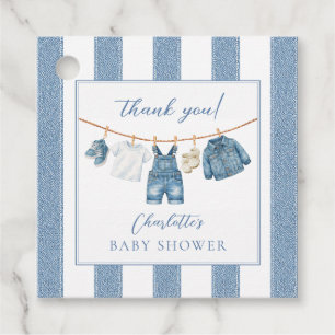 Étiquettes Cadeau Baby Shower "Bébé en Jean Bleu"