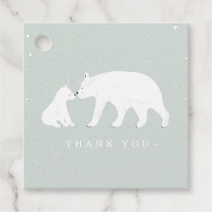 Étiquettes Cadeau Baby shower Bébé Et Mama Ours Polaire Hiver Bleu