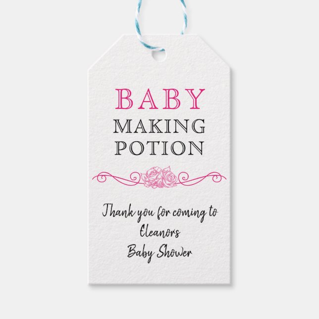 Étiquettes-cadeau Baby shower bébé faire potion Merci rose (Devant)