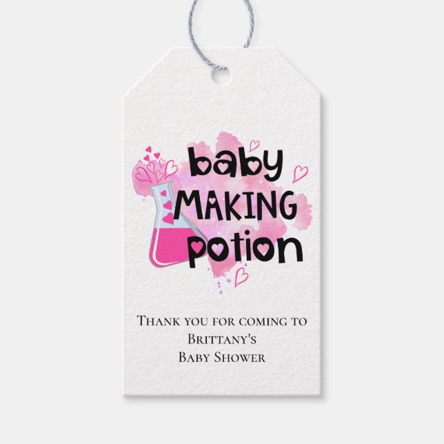 Étiquettes-cadeau Baby shower Bébé mignon Faire Potion Merci rose (Devant)