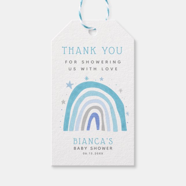 Étiquettes-cadeau Baby shower bleu ciel magique Merci (Devant)