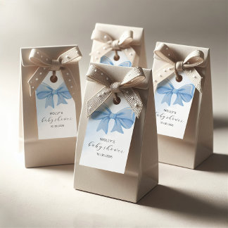 Étiquettes-cadeau Baby shower bleu-duvet en aquarelle