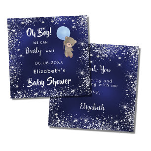 Étiquettes Cadeau Baby shower bleu marine garçon ours en peluche