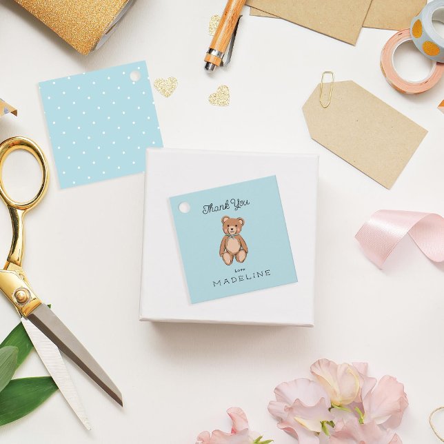 Étiquettes Cadeau Baby shower bleu Teddy Bear classique (Créateur téléchargé)