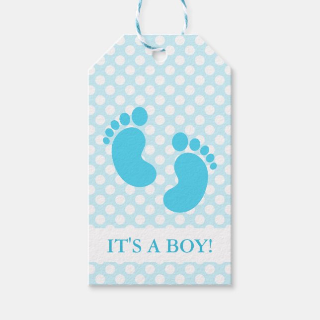 Étiquettes-cadeau Baby shower Blue Baby Footprints (Devant)