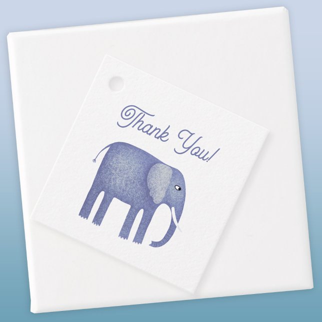 Étiquettes Cadeau Baby shower Blue Elephant (Blue elephant thank you favor tag)
