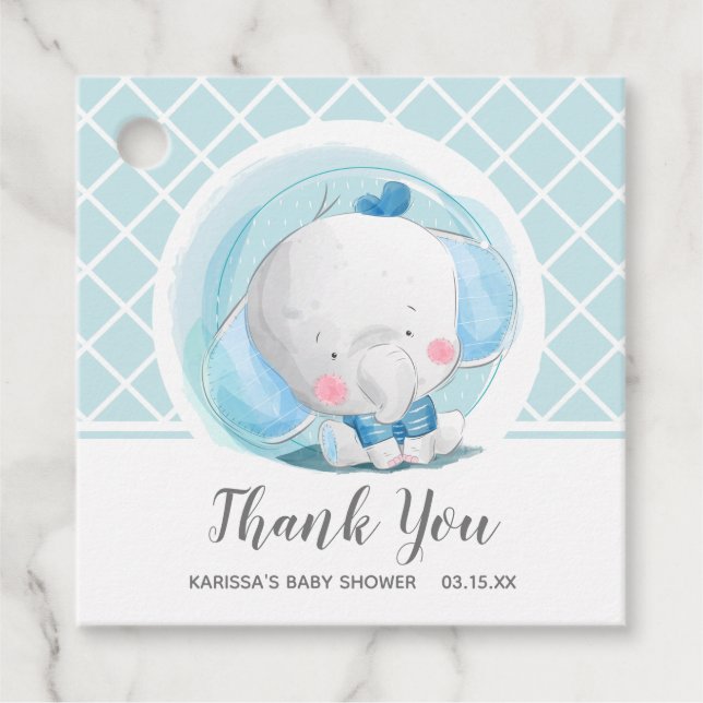 Étiquettes Cadeau Baby shower Blue Elephant Boy (Devant)