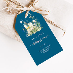 Étiquettes-cadeau Baby-Shower Bohème Fleurs Sauvages Bleu Marine