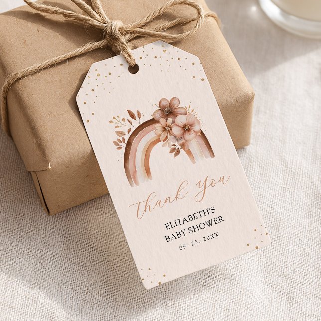 Étiquettes-cadeau Baby shower bohème neutre et rustique à l'aquarell (Créateur téléchargé)