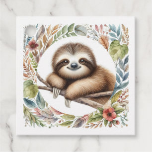 Étiquettes Cadeau Baby Shower Bohème Paresseux de la Forêt