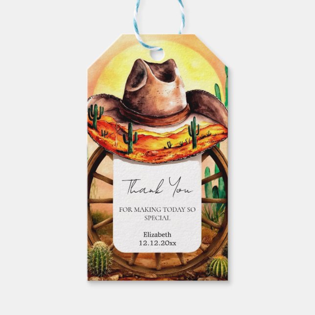 Étiquettes-cadeau Baby shower Boho Boot Cowboy simple (Devant)