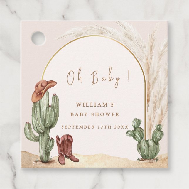 Étiquettes Cadeau Baby shower Boho Cactus Arch Desert Cowboy (Devant)