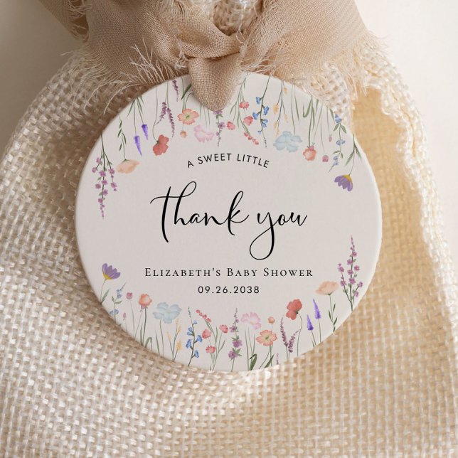 Étiquettes Cadeau Baby shower Boho Fleur sauvage Merci  (Créateur téléchargé)