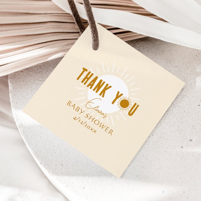 Étiquettes Cadeau Baby shower Boho Sunshine Carré Merci (Créateur téléchargé)