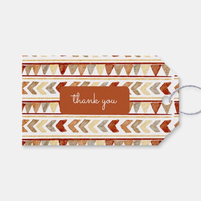 Étiquettes-cadeau Baby shower Boho Tribal Navajo Merci Brown (Devant (Horizontal))