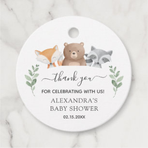 Étiquettes Cadeau Baby shower Bois Animaux Merci