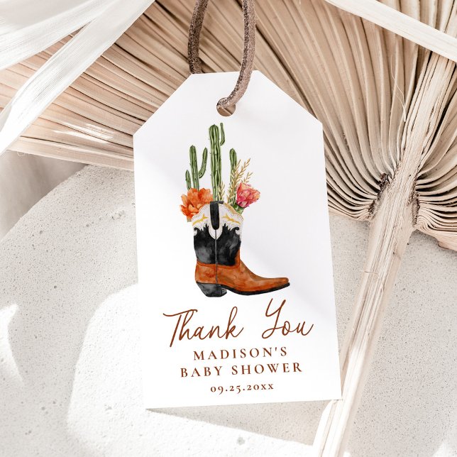 Étiquettes-cadeau Baby shower Boots Occidentaux Aquarelle (Créateur téléchargé)