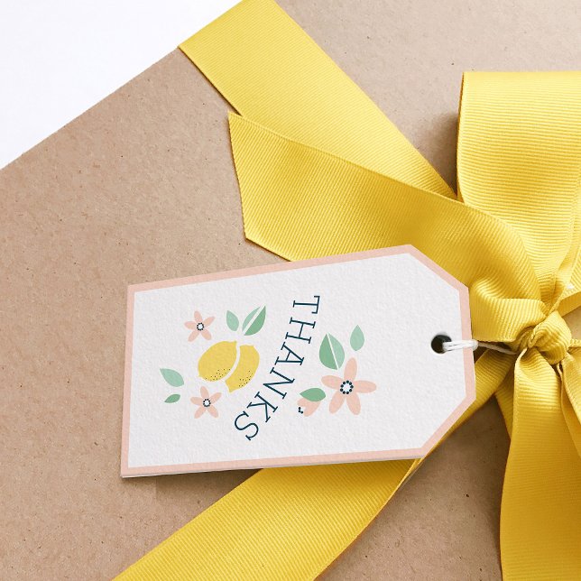 Étiquettes-cadeau Baby shower botanique jaune citron (Cute Lemon Yellow Botanical Bold Baby Shower gift tag)