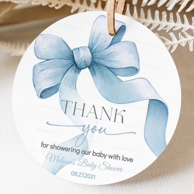 Étiquettes Cadeau Baby shower Bow Coquette Boy (Blue bow baby shower favor tag)