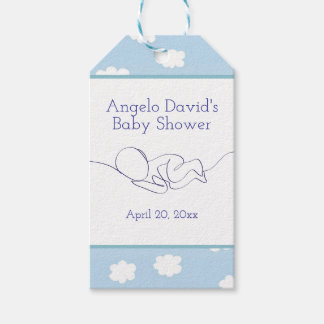 Étiquettes-cadeau Baby shower Boy Line Art Blue Sky and Clouds