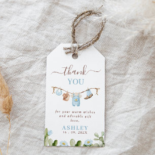 Étiquettes-cadeau Baby shower Cactus Cowboy Cute Blue Clothesline