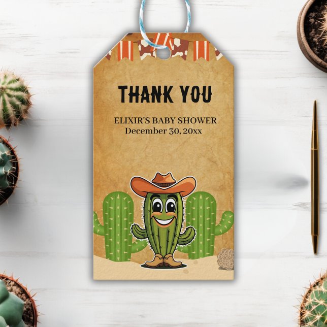 Étiquettes-cadeau Baby shower Cactus Cowboy Little Cactie (Créateur téléchargé)