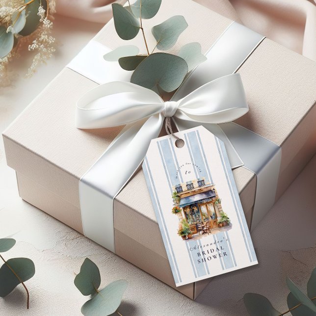 Étiquettes-cadeau Baby Shower Café Bleu Français Mariée (Créateur téléchargé)