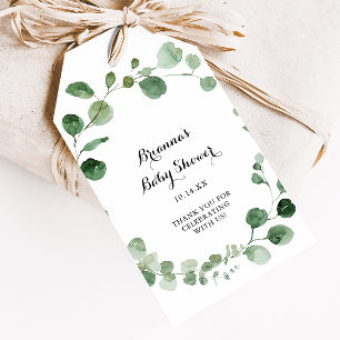 Étiquettes-cadeau Baby-Shower Calligraphie Moderne Eucalyptus