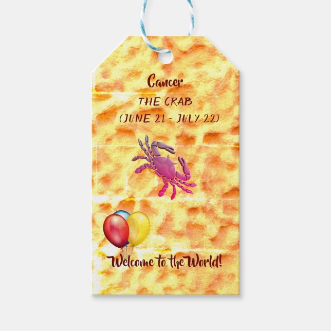 Étiquettes-cadeau Baby shower - Cancer / Crabe (Devant)