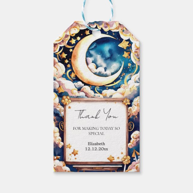 Étiquettes-cadeau Baby shower céleste de la lune enchantée (Devant)
