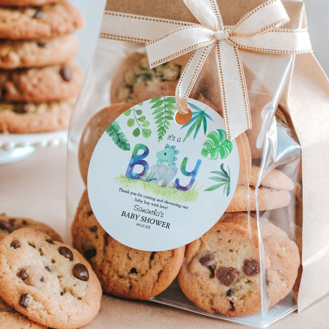 Étiquettes Cadeau Baby shower "C'est un garçon" de Cute Dinosaur (Créateur téléchargé)