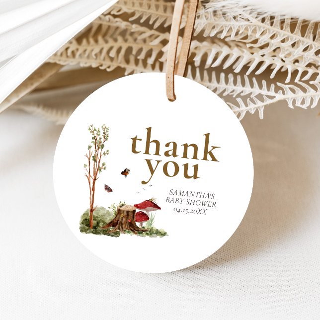 Étiquettes Cadeau Baby Shower Champignon Rustique en Forêt (Mushroom Rustic Woodland Baby Shower Favor Tags)