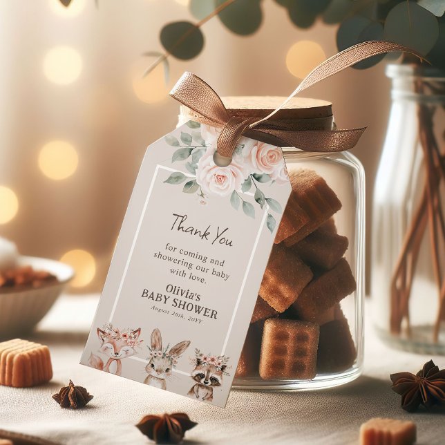 Étiquettes-cadeau Baby shower Chic Boho Woodland Animaux (Créateur téléchargé)