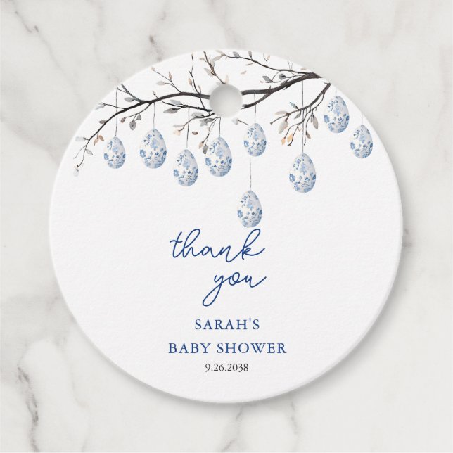 Étiquettes Cadeau Baby shower Chinoiserie Bunny de Pâques (Devant)