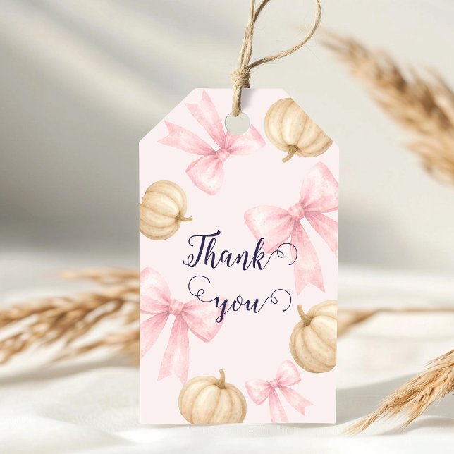 Étiquettes-cadeau Baby shower Citrouille arc rose délicat (Créateur téléchargé)