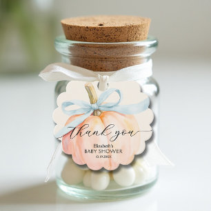 Étiquettes Cadeau Baby shower Citrouille Blue Bow