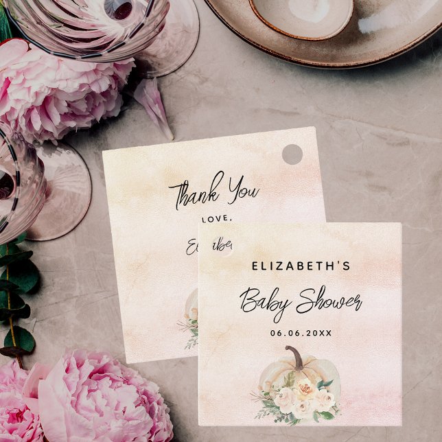 Étiquettes Cadeau Baby shower citrouille chute crème rose or (Créateur téléchargé)