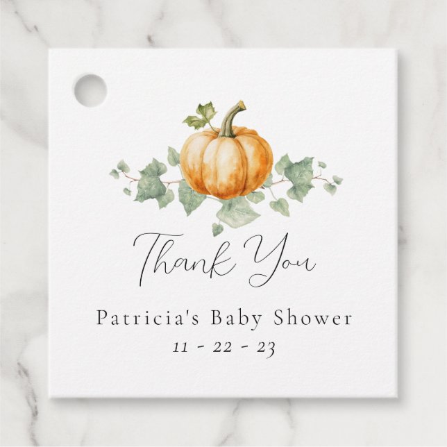 Étiquettes Cadeau Baby shower citrouille Décor Favoriser les sacs (Devant)
