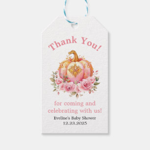Étiquettes-cadeau Baby shower Citrouille d'Halloween rose et or