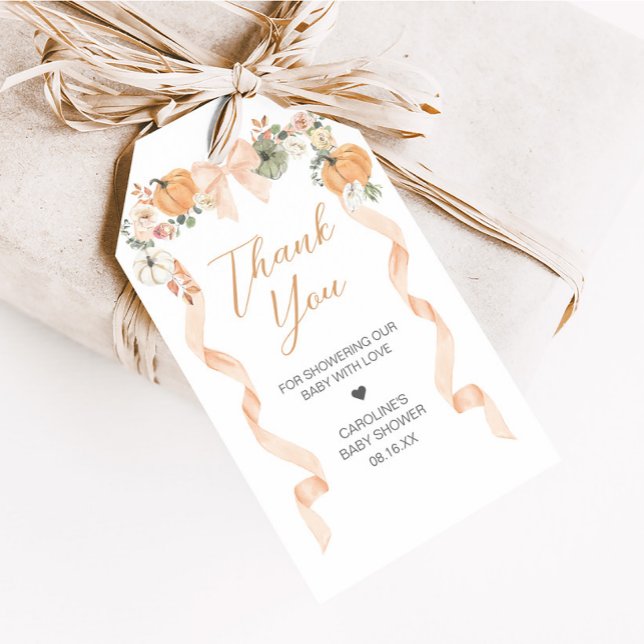 Étiquettes-cadeau Baby shower Citrouille Orange Bow Favoriser les ét (Orange Bow Little Pumpkin Baby Shower Favor Tags)