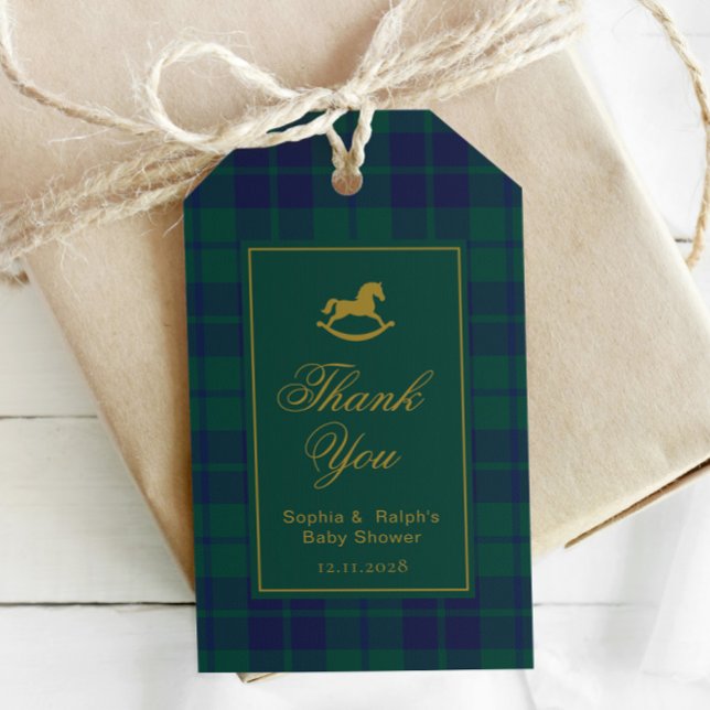Étiquettes-cadeau Baby shower classique à cheval à roche Plaid Merci (Créateur téléchargé)
