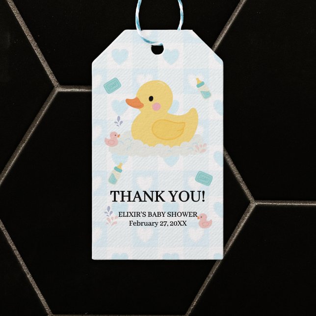 Étiquettes-cadeau Baby shower Coeurs bleus en caoutchouc (Créateur téléchargé)